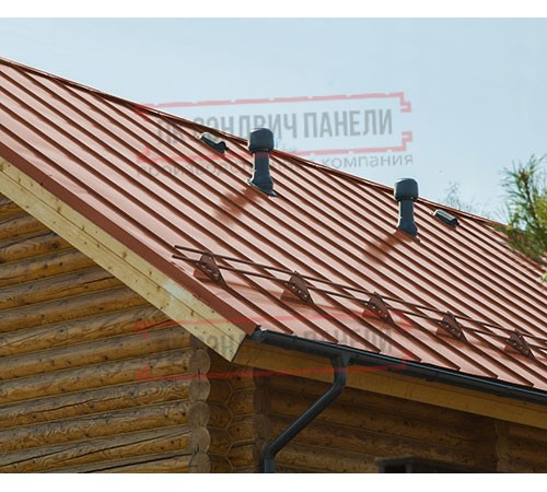 Фальц двойной стоячий Line 0,5 Velur RAL8004 терракота с пленкой на замках Фальц двойной стоячий Line 0,5 Velur RAL8004 терракота с пленкой на замках
