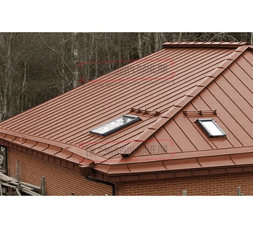 Кликфальц Pro 0,45 Drap RAL8004 терракота с пленкой на замках Кликфальц Pro 0,45 Drap RAL8004 терракота с пленкой на замках
