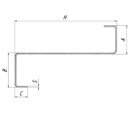 Z-образный профиль 100x45x3000-0,7 мм, оцинкованный