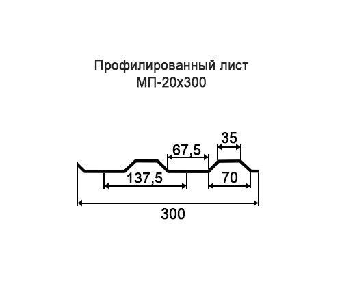 Профнастил МП20 оцинкованный с нестандартной шириной 0,3 м толщина 0,5