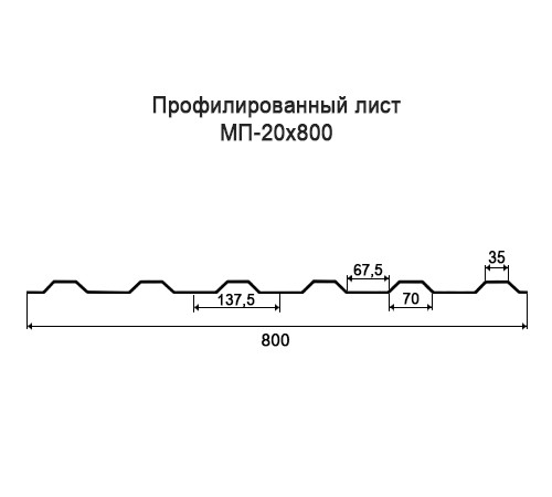Профнастил МП20 оцинкованный с нестандартной шириной 0,8 м толщина 0,65