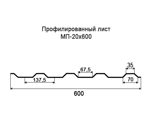 Профнастил МП20 окрашенный с нестандартной шириной 0,6 м толщина 0,45