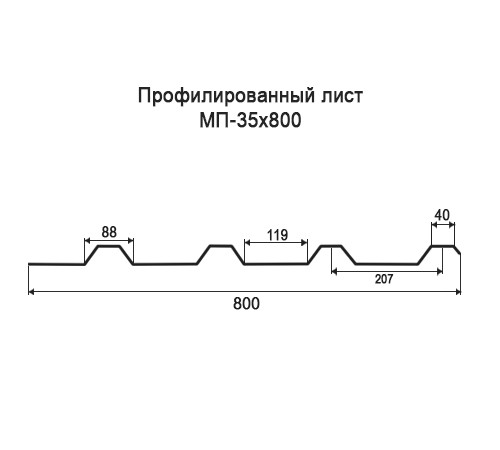 Профнастил МП35 оцинкованный с нестандартной шириной 0,8 м толщина 0,45