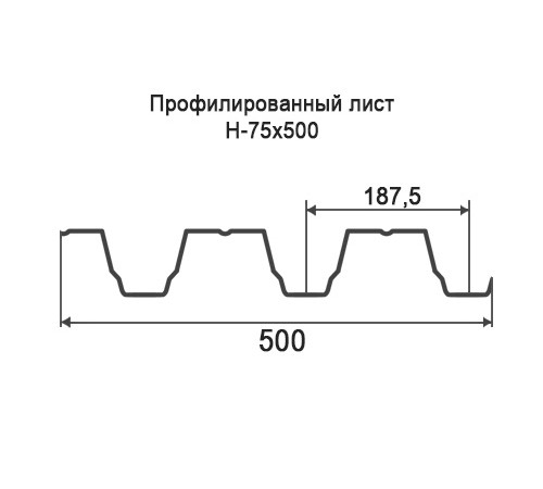 Профнастил Н75 оцинкованный с нестандартной шириной 0,5 м толщина 0,65