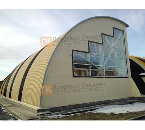 Сэндвич-панели арочные с пенополистиролом, ширина 1200 мм, толщина 10 мм, 0.5/0.5, RAL1014