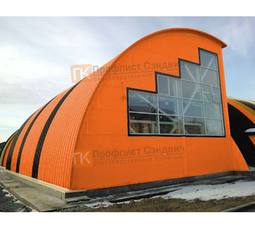 Сэндвич-панели арочные с пенополиизоциануратом, ширина 1200 мм, толщина 20 мм, 0.5/0.5, RAL2004