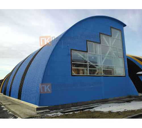 Сэндвич-панели арочные с пенополиуретаном, ширина 1200 мм, толщина 20 мм, 0.5/0.5, RAL5005