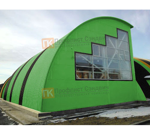 Сэндвич-панели арочные с пенополиизоциануратом, ширина 1200 мм, толщина 40 мм, 0.5/0.5, RAL6018