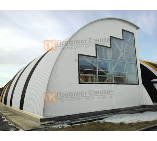 Сэндвич-панели арочные с пенополиизоциануратом, ширина 1000 мм, толщина 30 мм, 0.5/0.5, RAL7035