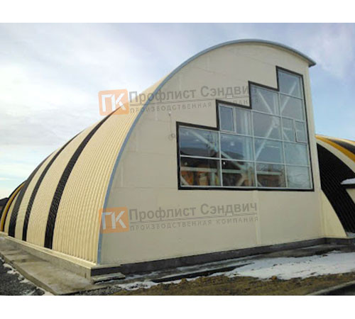 Сэндвич-панели арочные с пенополиизоциануратом, ширина 1000 мм, толщина 10 мм, 0.5/0.5, RAL1015