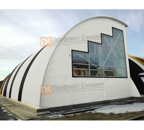 Сэндвич-панели арочные с пенополиизоциануратом, ширина 1000 мм, толщина 30 мм, 0.5/0.5, RAL9002