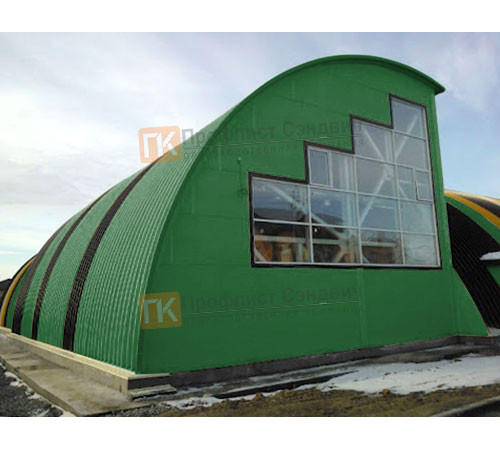 Сэндвич-панели арочные с пенополиизоциануратом, ширина 1200 мм, толщина 20 мм, 0.5/0.5, RAL6002