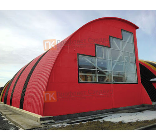 Сэндвич-панели арочные с пенополиуретаном, ширина 1000 мм, толщина 20 мм, 0.5/0.5, RAL3020