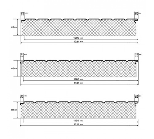 Сэндвич-панели двухслойные с пенополиизоциануратом, ширина 1000 мм, толщина 40 мм, 0.5, RAL2004