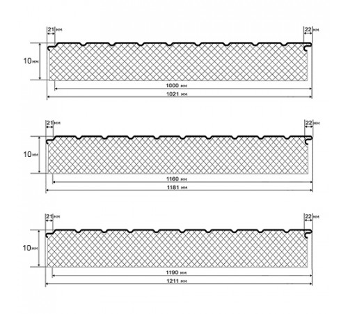 Сэндвич-панели двухслойные с пенополиуретаном, ширина 1000 мм, толщина 10 мм, 0.5, RAL8017