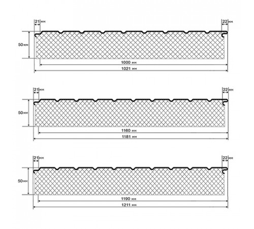 Сэндвич-панели двухслойные с пенополиуретаном, ширина 1200 мм, толщина 50 мм, 0.5, RAL6005
