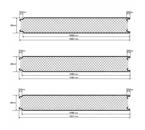 Сэндвич панели гладкие с пенополиуретаном, ширина 1200 мм, толщина 40 мм, 0.5/0.5, RAL9006