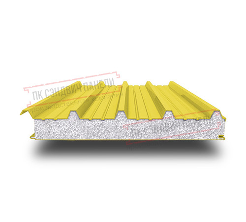 Сэндвич панели кровельные с пенополистиролом, ширина 1000 мм, толщина 20 мм, 0.5/0.5, RAL1018 Сэндвич панели кровельные с пенополистиролом, ширина 1000 мм, толщина 20 мм, 0.5/0.5, RAL1018