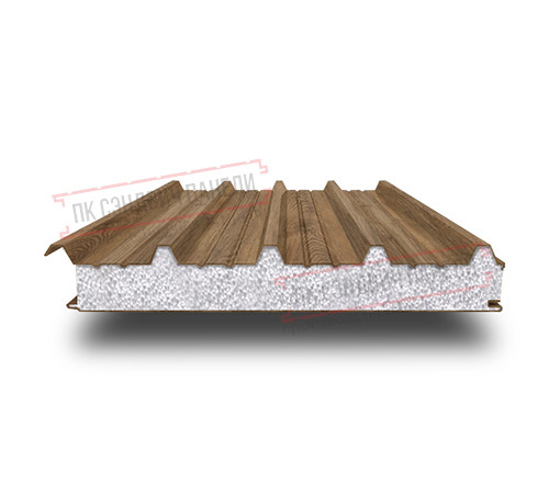 Сэндвич панели кровельные с пенополистиролом, ширина 1200 мм, толщина 20 мм, 0.5/0.5, дуб античный Сэндвич панели кровельные с пенополистиролом, ширина 1200 мм, толщина 20 мм, 0.5/0.5, дуб античный