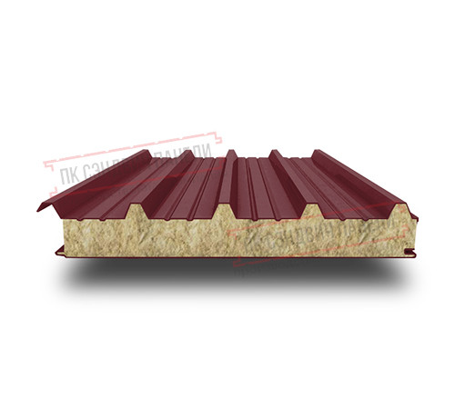 Сэндвич панели кровельные с минеральной ватой, ширина 1200 мм, толщина 30 мм, 0.5/0.5, RAL3005 Сэндвич панели кровельные с минеральной ватой, ширина 1200 мм, толщина 30 мм, 0.5/0.5, RAL3005