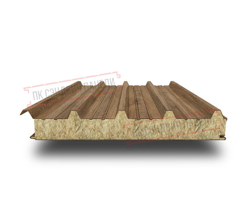 Сэндвич панели кровельные с минеральной ватой, ширина 1200 мм, толщина 20 мм, 0.5/0.5, дуб античный Сэндвич панели кровельные с минеральной ватой, ширина 1200 мм, толщина 20 мм, 0.5/0.5, дуб античный