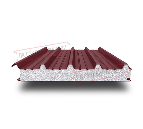 Сэндвич панели кровельные с пенополистиролом, ширина 1200 мм, толщина 20 мм, 0.5/0.5, RAL3005 Сэндвич панели кровельные с пенополистиролом, ширина 1200 мм, толщина 20 мм, 0.5/0.5, RAL3005