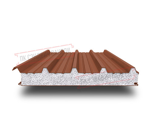 Сэндвич панели кровельные с пенополистиролом, ширина 1200 мм, толщина 30 мм, 0.5/0.5, RAL8004 Сэндвич панели кровельные с пенополистиролом, ширина 1200 мм, толщина 30 мм, 0.5/0.5, RAL8004