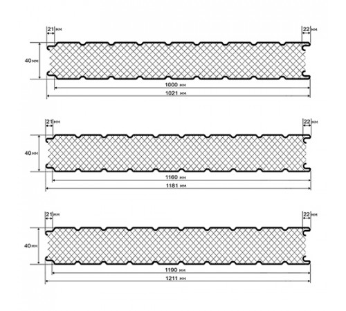 Нержавеющие сэндвич панели стеновые с пенополиизоциануратом, ширина 1200 мм, толщина 40 мм, 0.5/0.5, AISI 304
