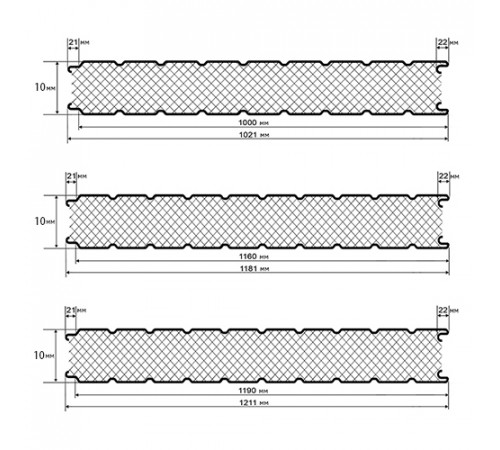 Нержавеющие сэндвич панели стеновые с минеральной ватой, ширина 1200 мм, толщина 10 мм, 0.5/0.5, AISI 430