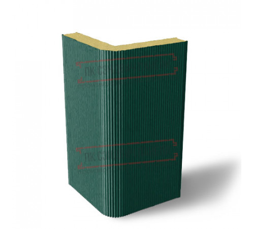 Угловая сэндвич-панель вертикальная из пенополиизоцианурата, 0.5/0.5, ширина 1000 мм, толщина 40 мм, RAL6005