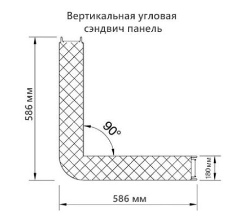 Угловая сэндвич-панель вертикальная из минеральной ваты, 0.5/0.5, ширина 1000 мм, толщина 180 мм, RAL3020 Угловая сэндвич-панель вертикальная из минеральной ваты, 0.5/0.5, ширина 1000 мм, толщина 180 мм, RAL3020