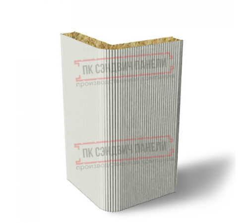 Угловая сэндвич-панель вертикальная из минеральной ваты, 0.5/0.5, ширина 1000 мм, толщина 40 мм, RAL9002