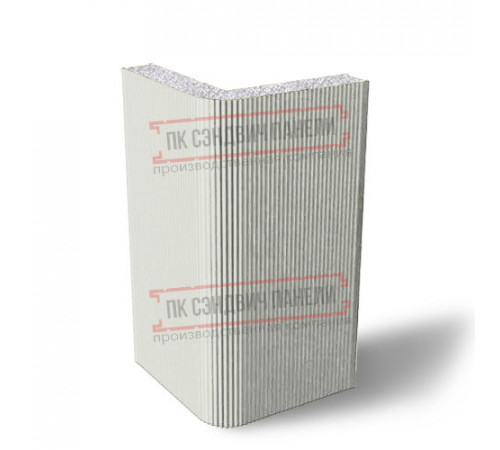 Угловая сэндвич-панель вертикальная из пенополистирола, 0.5/0.5, ширина 1200 мм, толщина 30 мм, RAL9002