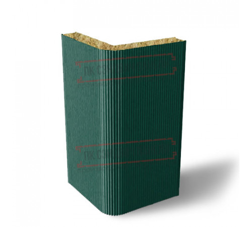 Угловая сэндвич-панель вертикальная из минеральной ваты, 0.5/0.5, ширина 1200 мм, толщина 40 мм, RAL6005