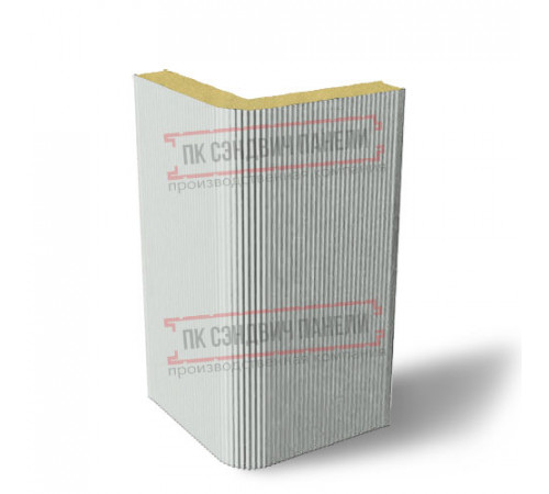 Угловая сэндвич-панель вертикальная из пенополиизоцианурата, 0.5/0.5, ширина 1200 мм, толщина 30 мм, RAL7035