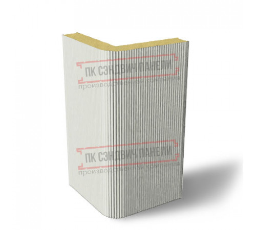 Угловая сэндвич-панель вертикальная из пенополиуретана, 0.5/0.5, ширина 1200 мм, толщина 10 мм, RAL9002