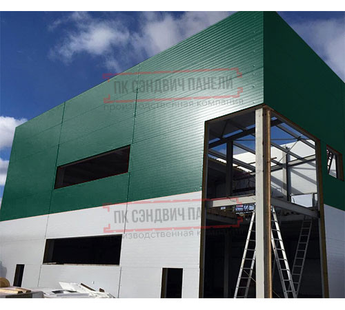 Угловая сэндвич-панель вертикальная из пенополистирола, 0.5/0.5, ширина 1200 мм, толщина 30 мм, RAL6005