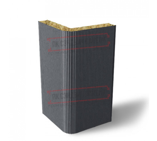 Угловая сэндвич-панель вертикальная из минеральной ваты, 0.5/0.5, ширина 1200 мм, толщина 10 мм, RAL7024