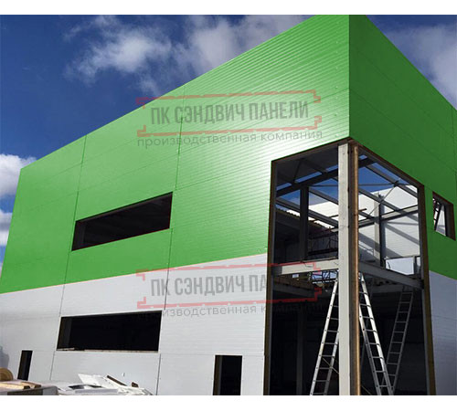 Угловая сэндвич-панель вертикальная из пенополистирола, 0.5/0.5, ширина 1200 мм, толщина 40 мм, RAL6018