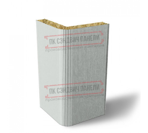 Угловая сэндвич-панель вертикальная из минеральной ваты, 0.5/0.5, ширина 1200 мм, толщина 10 мм, RAL7035