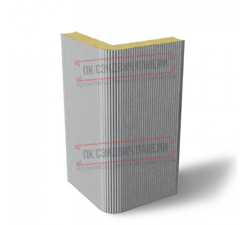 Угловая сэндвич-панель вертикальная из пенополиизоцианурата, 0.5/0.5, ширина 1000 мм, толщина 10 мм, RAL7004