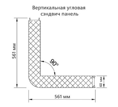 Угловая сэндвич-панель вертикальная из минеральной ваты, 0.5/0.5, ширина 1200 мм, толщина 60 мм, RAL6018 Угловая сэндвич-панель вертикальная из минеральной ваты, 0.5/0.5, ширина 1200 мм, толщина 60 мм, RAL6018