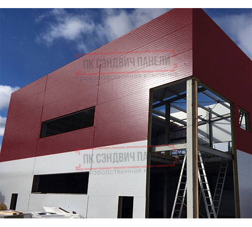 Угловая сэндвич-панель вертикальная из пенополистирола, 0.5/0.5, ширина 1200 мм, толщина 30 мм, RAL3005