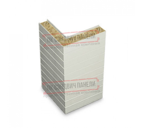 Горизонтальная угловая сэндвич-панель из минеральной ваты, ширина 1200мм, толщина 40мм, 0.5/0.5, RAL9002