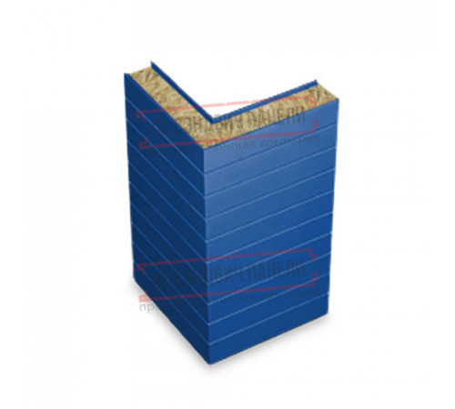 Горизонтальная угловая сэндвич-панель из минеральной ваты, ширина 1000мм, толщина 20мм, 0.5/0.5, RAL5005