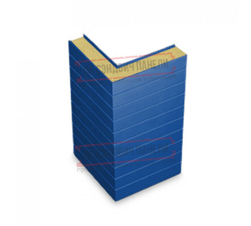 Горизонтальная угловая сэндвич-панель из пенополиизоцианурата, ширина 1000мм, толщина 10мм, 0.5/0.5, RAL5005