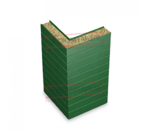 Горизонтальная угловая сэндвич-панель из минеральной ваты, ширина 1200мм, толщина 20мм, 0.5/0.5, RAL6002