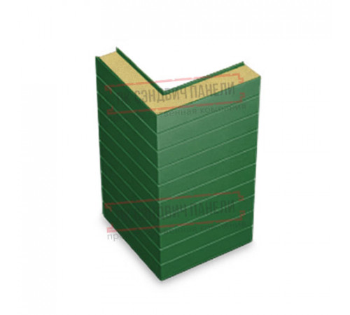 Горизонтальная угловая сэндвич-панель из пенополиизоцианурата, ширина 1000мм, толщина 20мм, 0.5/0.5, RAL6002