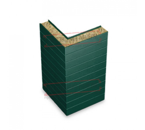 Горизонтальная угловая сэндвич-панель из минеральной ваты, ширина 1200мм, толщина 20мм, 0.5/0.5, RAL6005