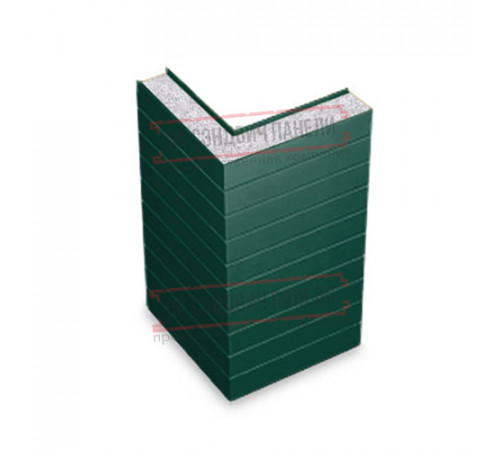 Горизонтальная угловая сэндвич-панель из пенополистирола, ширина 1000мм, толщина 10мм, 0.5/0.5, RAL6005